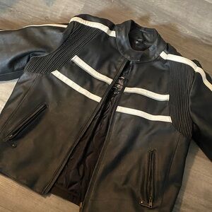 Women's Black and White Leather Jacket